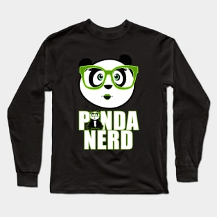 Panda Nerd Girl - Green Long Sleeve T-Shirt